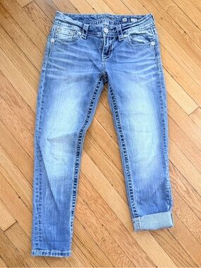 Miss Me crop skinny jeans size 26 rhinestone distressed JE8642SC
